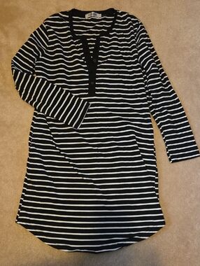 Black & White Striped Henley Sleep Shirt